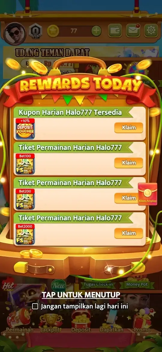 Reward harian dan kupon permainan gratis